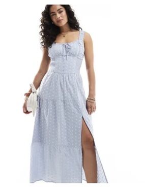 Hollister Sofia side smocked eyelet maxi dress size L
